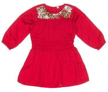 MIM-PI Baby Mädchen Kleid mit Pailletten-Stickerei in rot
