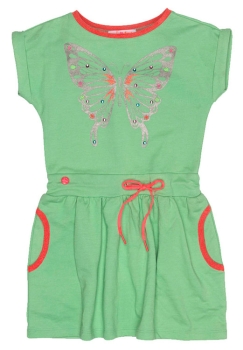 MIM-PI Mädchen Jersey-Kleid HAPPY mit Schmetterling in grün-melange